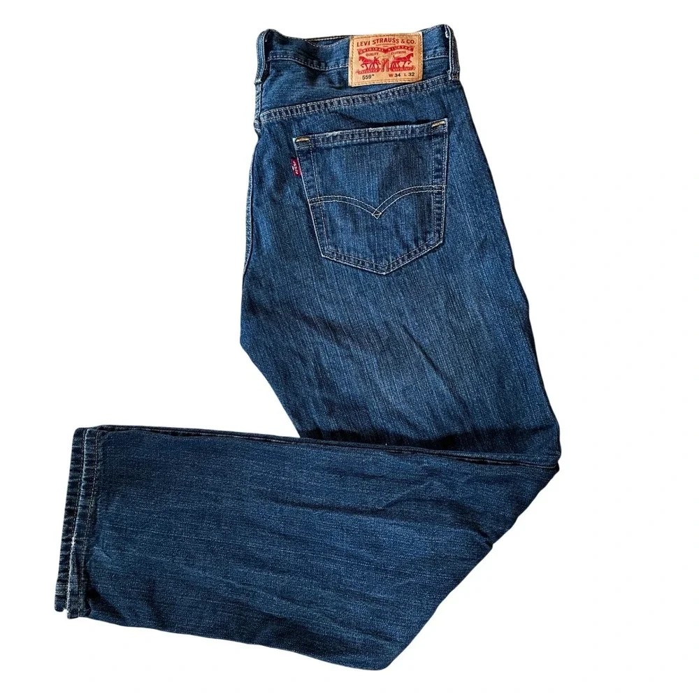 Levis 559 Medium Wash Denim Relaxed Straight Leg Jeans Men's 34x32